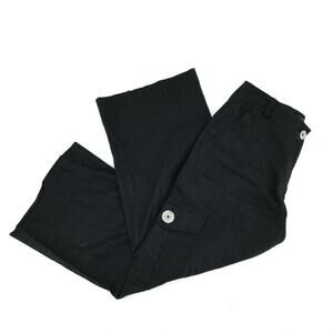 Anne Klein Women's Wide Leg Flare Cargo Pants Sz 4 Black Linen Ankle Length Zip